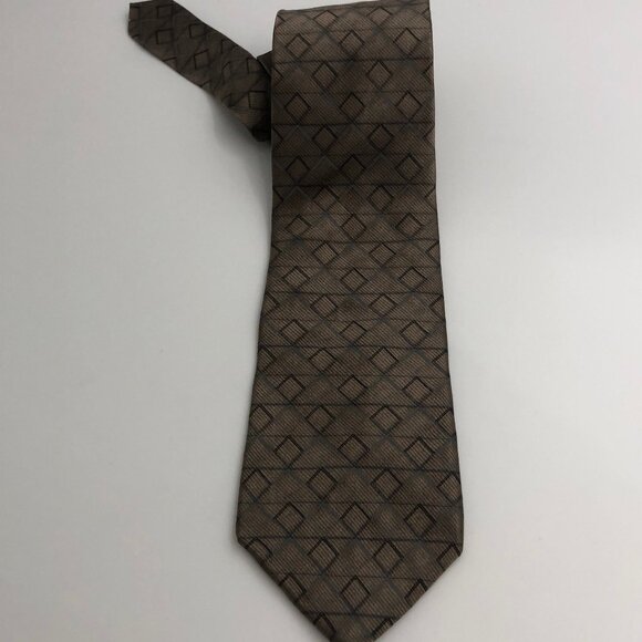 ✨ DKNY 100% Silk Tie — Taupe & Slate Geometric Pattern — Modern Minimalist